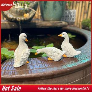 【COD】🔥🔥🔥 3pcs Cute White Duck Hydroponic Lotus Flower Pot Retro Resin Statue Outdoor Sculpture For Home Office Desk Garden Desk Decor Ornament