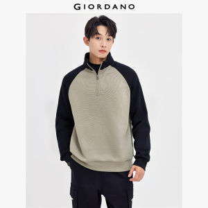 Giordano Men Fleece lined stand collar contrast sweatshirt Free Shipping 01025797