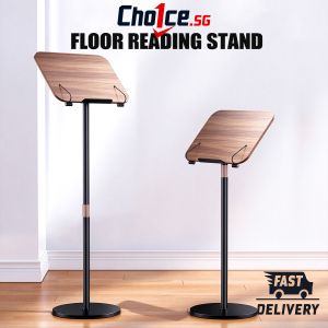Height-Adjustable Floor Reading Stand | Tilting Wood Book & Laptop Holder