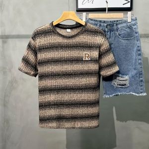 T-shirt mens fashion brand summer loose five-quarter sleeve 2024 new style fashion printed top