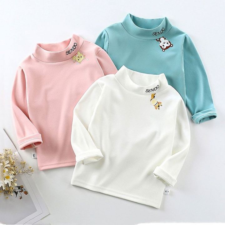 de velvet Spring Autumn New Children Comfortable Keep Warm Long Sleeves Girls Boys Simple Printing Top High Neck T Shirt Kids Base Shirt Cute Pullover Clothes For 0 6 Years Lazada Singapore