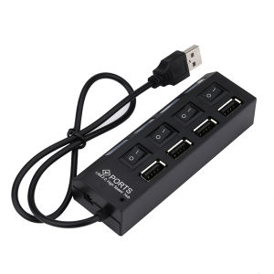 4 Port USB 2.0 Hub With On / Off LED Switch High Speed USB Splitter Portable Extension Data Hub Laptop Adapter