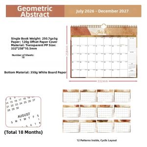 OKDEALS Dual Coil Design Wall Calendar 2026.7-2027.12 Easy Organizing Wall Hanging Planner  Thicken Paper Office Calendar Home Use