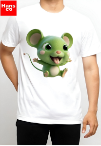 Kaos Pria Model Terkini Trending Motif 3D Bahan katun 24s Green Mouse  H040