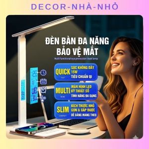 D010 Đèn Bàn Học Bảo Vệ Mắt Chống Cận Đa Năng 4 Trong 1 - Đèn Led Làm Việc Tích Hợp Sạc Không Dây 15W Và Đồng Hồ Kỹ Thuật Số