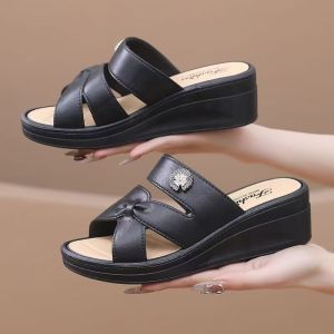 ZEEMIN New Womens Summer Open Toe Hollow Wedges Slippers Thick Sole Non Slip Breathable Home Slippers Outdoor Slippers Elderly Sandals