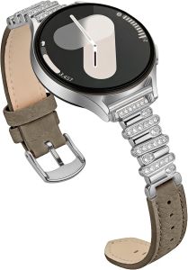 Bling Leather Band Compatible for Samsung Galaxy Watch 7 6 5 4 FE 40mm 44mm/5 Pro 45mm/6 Classic 43mm 47mm/4 Classic 42mm 46mm Galaxy Active 2 20mm Crystal Replacement Strap for Women