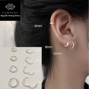 6mm 8mm 10mm 12mm 14mm 1 chiếc khuyên tai bạc tròn trơn không gắn đá kiểu dáng basic chốt bật bạc 925 bạc ý