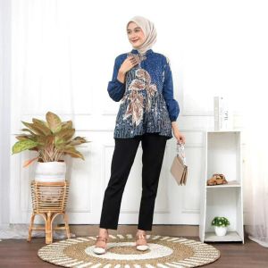 Tunik Zipper Reseleting Depan - Atasan Baju Batik Wanita Modern - Tunik Jumbo Terbaru Mewah Seragam Murah M L XL XXL XXXL