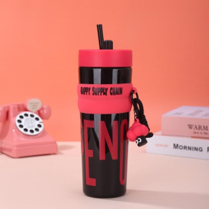 XU YI 900ml Cute Large Capacity Straw Cup Outdoor Portable Straw Cup Dopamine Water Bottle With Handle