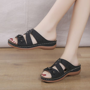 [Free Shipping] 2025 WomenS Wedge Heel Fish Mouth Thick-Soled Large Size Shoes Multi-Color Embroidered Sandals WomenS Non-Slip