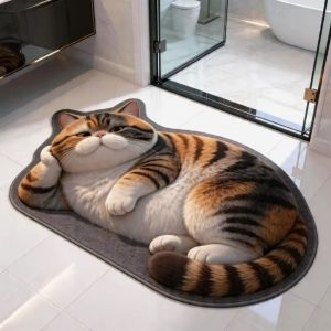 KMNITH 40×60CM 3D Cat Floor Mat Realistic Diatomaceous Earth Bedroom Door Rug Creativity Non-slip Bathroom Carpet Home Decor