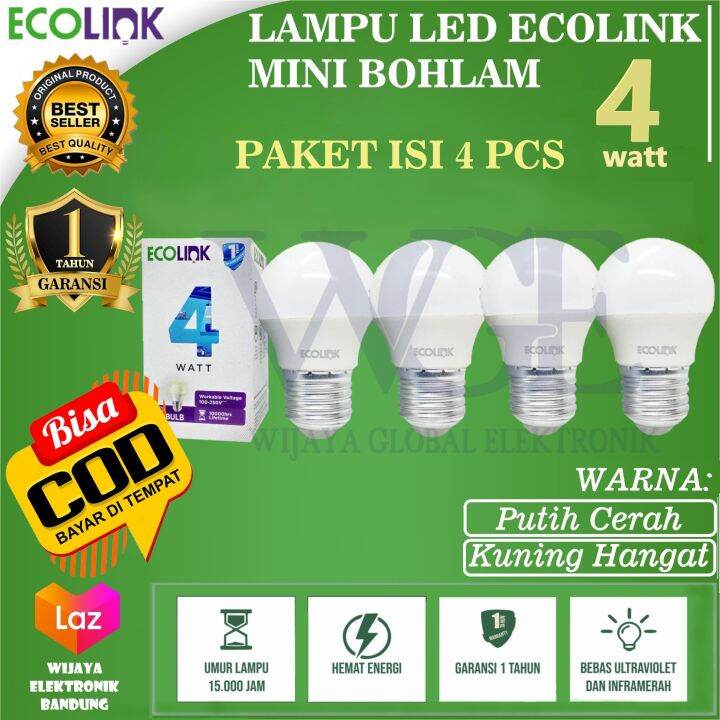 Bisa COD Paket Isi 4 Pcs Lampu LED Bohlam ECOLINK Bulb Mini 4w