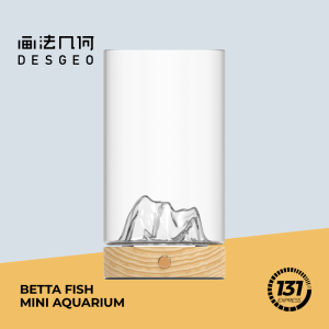 DESGEO MOMOYOO Magic Fish Tank 1L / Mini  Nordic Glass + Wood Base 1-Touch LED Safe USB Power Eco Desktop