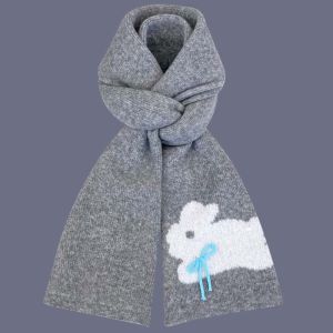 REEBO Warmer Rabbit Knitted Scarf Soft Polyester Long Scarf Large Bow Cartoon Thick Shawl Girls