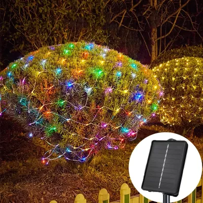 METECH Waterproof Solar Mesh Light 240 LED Curtain Light Outdoor Waterproof Garden Christmas Lights