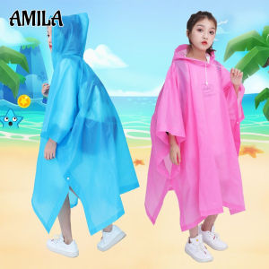 AMILA เสื้อกันฝนเด็ก หนาพิเศษ เสื้อคลุมกันฝนรุ่นใหม่ แฟชั่น แบบยูนิเซ็กส์ ชุดกันฝนพร้อมฮู้ด สีพื้นไซส์ใหญ่ สำหรับเด็กเรียน