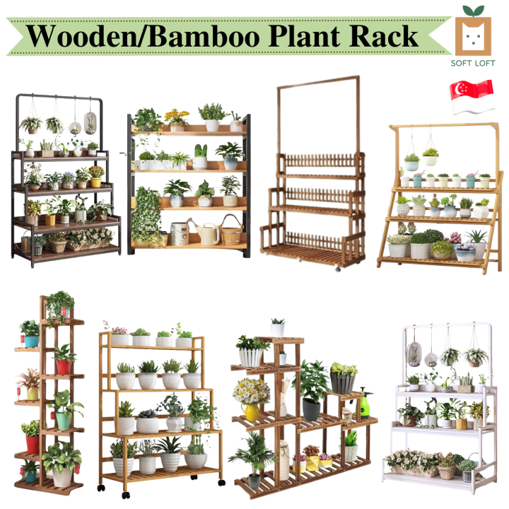 [SG STOCK] Bamboo Plant Rack / Wooden Plant Rack / Flower Stand / Multi ...