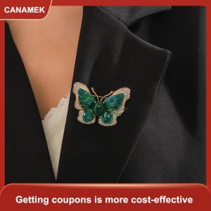 【CANAMEK 】 1Pcs Trendy Animal Insect Lapel Pin Elegant Crystal Enamel Butterfly Brooch For Mens Suit Fashion Clothing Accessory Jewelry