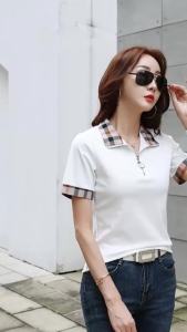 European Station Polo Collar Checkered Short sleeved T-shirt Womens Summer New Fashion Light Luxury Loose Pure Cotton Top2026