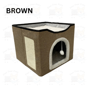 Cozy Cat House Bed Cubicle Design with Cat Teaser Toy | Tempat Tidur Kucing Tilam Rumah Kucing Mainanan Teaser Kucing | 可折叠双层猫窝半封闭磨爪猫窝