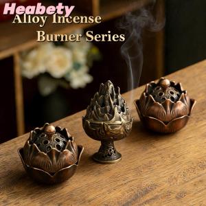 Heabety Vintage Alloy Incense Burner Stick Holder Three Legged Hollow Out Mini Sandalwood Censer Incense Burner Home Decoration