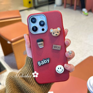 MrHaHa Leather Casing For iphone 16 promax iphone 16plus iphone 15 promax 15pro 15plus iPhone 16 15 14 13 12 11 Pro Max X Xr Xs Max 3D DIY Cartoon Cute Bear Doll Colorful With Chain Simple Retro Style Leather Case Shockproof Phone Cases