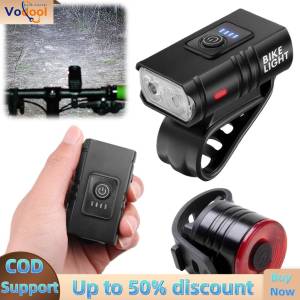 【Vodool Auto Center】 LED Outdoor Bike Headlight Aluminum Alloy with Tail Light Powerful Bike Front Light IP44 Waterproof Power Display Riding Safety Accessories