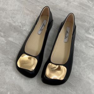 Square Toe Single Shoes Womens Flat Spring and Autumn Versatile Popular Shoes Small Fragrance French Black Pumps
