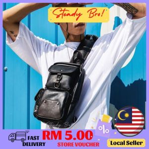 WITH VIDEO [Malaysia Stock] 🇲🇾 Mens Leather Chest Bag Cross Sling Travel Shoulder Bag Multipurspose Kulit Halal