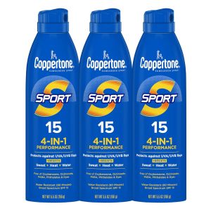 Coppertone Sport Sunscreen Spray Broad Spectrum SPF 15 Water Resistant Spray Sunscreen 5.5 Oz Pack of 3