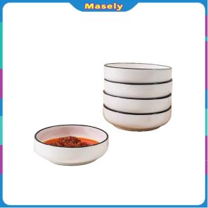 Masely 3.35 inch Ceramic Black Edges Dish Bowl Seasoning Dipping Sauce Serving Dish Appetizer Plate 1Pc