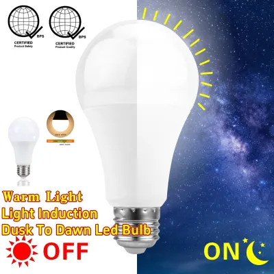 [Local Warranty] Dusk To Dawn Led Bulb E27 5W 9W 12W Power Saving AC110V-220V White Light And Warm Light Smart Lamp Day Night Light Auto ON/OFF For Stair Hallway Pathway In Phleo