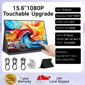 Domestix Portable Dual Screen 15.6”inch IPS Screen Monitor - Laptop Screen Extender | Type-C | Mini HDMI IN | Earphone | Support:Mirror Split Portrait Extended Mode with USB Type C Safety Mark 3 Pin UK Plug Power Adapter