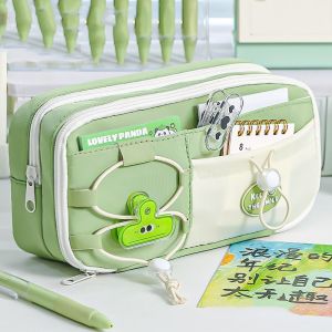DSIUY with Front Pocket Panda Pencil Cases Multifunctional Large Capacity Stationery Storage Bag Pencil Box 9 Grid Cartoon Pencil Case School Supplies