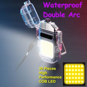 Elegant Transparent Casing Waterproof COB LED Bright Double Arc X Lighter