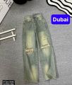 QUẦN JEANS CHẤT BÒ ỐNG RỘNG NỮ LƯNG CẠP CAO IN HÌNH GẤU HOT TREND 2024 - DUBAI FASHION. 