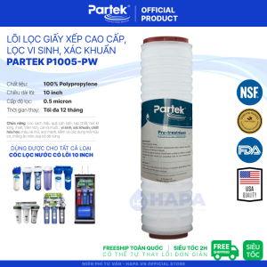 Lõi Lọc Xác Khuẩn Vi Sinh Cao Cấp PARAGON PARTEK P1005-PW Lõi 10 inch Màng Giấy Xếp Ly Thẩm Thấu 0.5 Micron - Hàng Chính Hãng