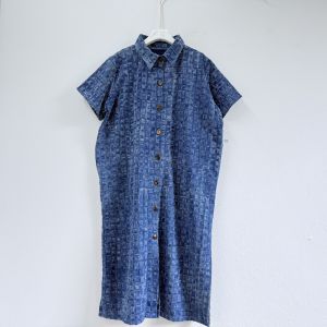 เดรสผ้าฝ้าย เดรสเชิ้ต เดรสคอปก แขนสั้น ผ้าฝ้าย 100% ทอลายทำสโตน มีกระเป๋าซ้าย-ขวา ผ้านุ่ม ใส่สบาย