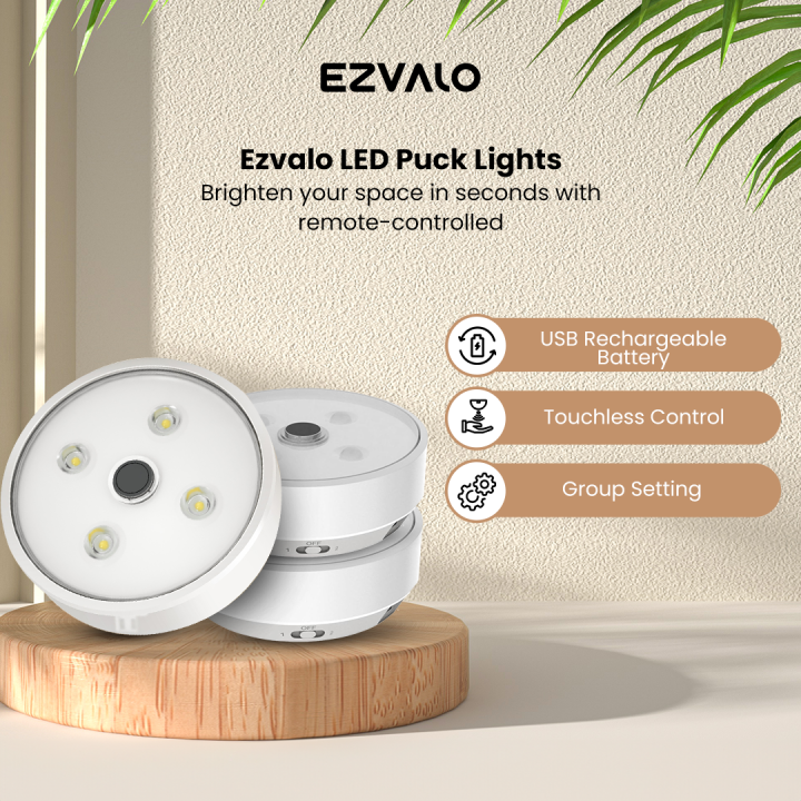 EZVALO Led Puck Lights Group Control Under Cabinet Lights with Remote ...