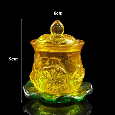 Bộ Thờ Cúng Bình Lư Dĩa Chun màu Vàng pha lê Cao Cấp - Phật Giáo Tuệ Quang