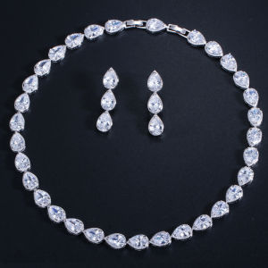 SEQUITO Stunning White Gold Plating Hand Paved Red Water Drop AAAAA Cubic Zircon Stones Attractive Choker Necklace with Dangle Earrings Women Evening Party Jewelry Set SJ293