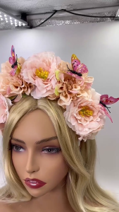 Cosplay Fairy Headband with Realistic Butterfly Decors Ethnic Style Headband for Bride Flower Crown for Wedding Party