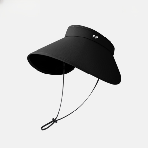 หมวกกันแดดยางสีดําสําหรับเล่นกีฬากลางแจ้ง หมวกคลุมใบหน้าล้อมรอบเพดานเปล่าและหมวกกันแดดปีกกว้าง