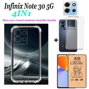 (4 in 1) Infinix Note 30 5G Note 30 4G Phone Case Four Corners Transparent Shockproof Phone Case + Screen Ceramic Film + Lens Film + Back Film