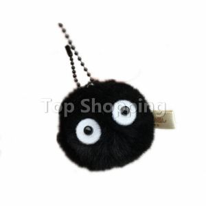 พวงกุญแจลูกปอมๆ ตูตกตา หยอด: Hayao Miyazaki Spirited Away สีดำ นุ่มๆ ของนาย