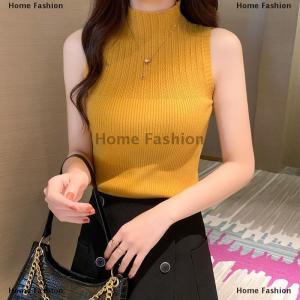 [COD] Home Fashion Summer Retro Half Turtleneck Knitted Tank Top Women Solid Color Sleeveless Vest