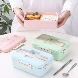 IMB.E209 Kotak Makan 4 in 1 / Tempat Makan Satu Set / Kotak Bekal Makan Jerami Gandum Lunch Box