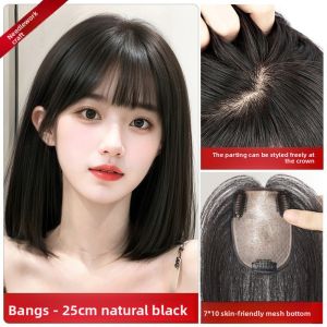 7*10-25cm 100% Human Hair Topper Black Breathable Lightweight Hair Piece Cover White Hair Add Volume For Women