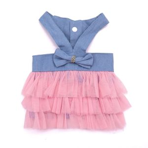 ERMENLED Bow Decoration Pet Dog Dress Polyester Striped Pattern Puppy Mesh Skirt Breathable Mesh Pet Princess Apparel Dogs Cats